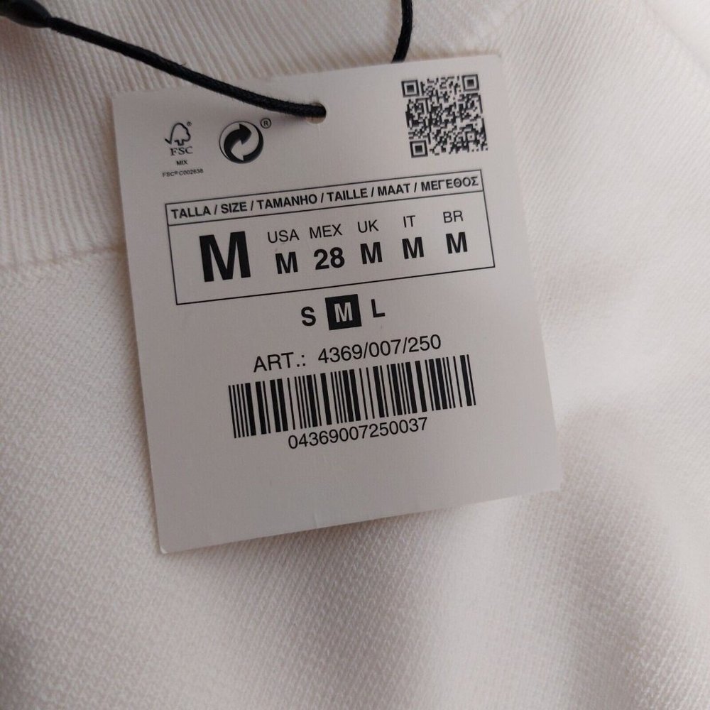 Zara Womens Top Medium Ribbed Short Sleeve Embroidered Flower Sleeves Ivory - Picture 12 of 16